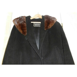 G.FOX & CO. Hartford 100% Virgin Wool Black Fur Long Coat
